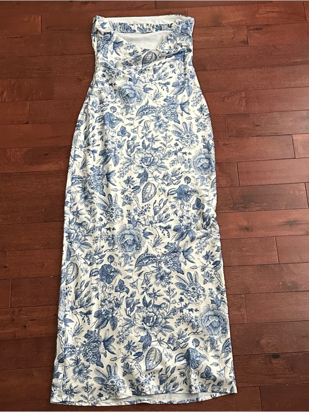 Peppermayo Cream Strapless Dress with Blue Floral Print - Picture 7 of 10